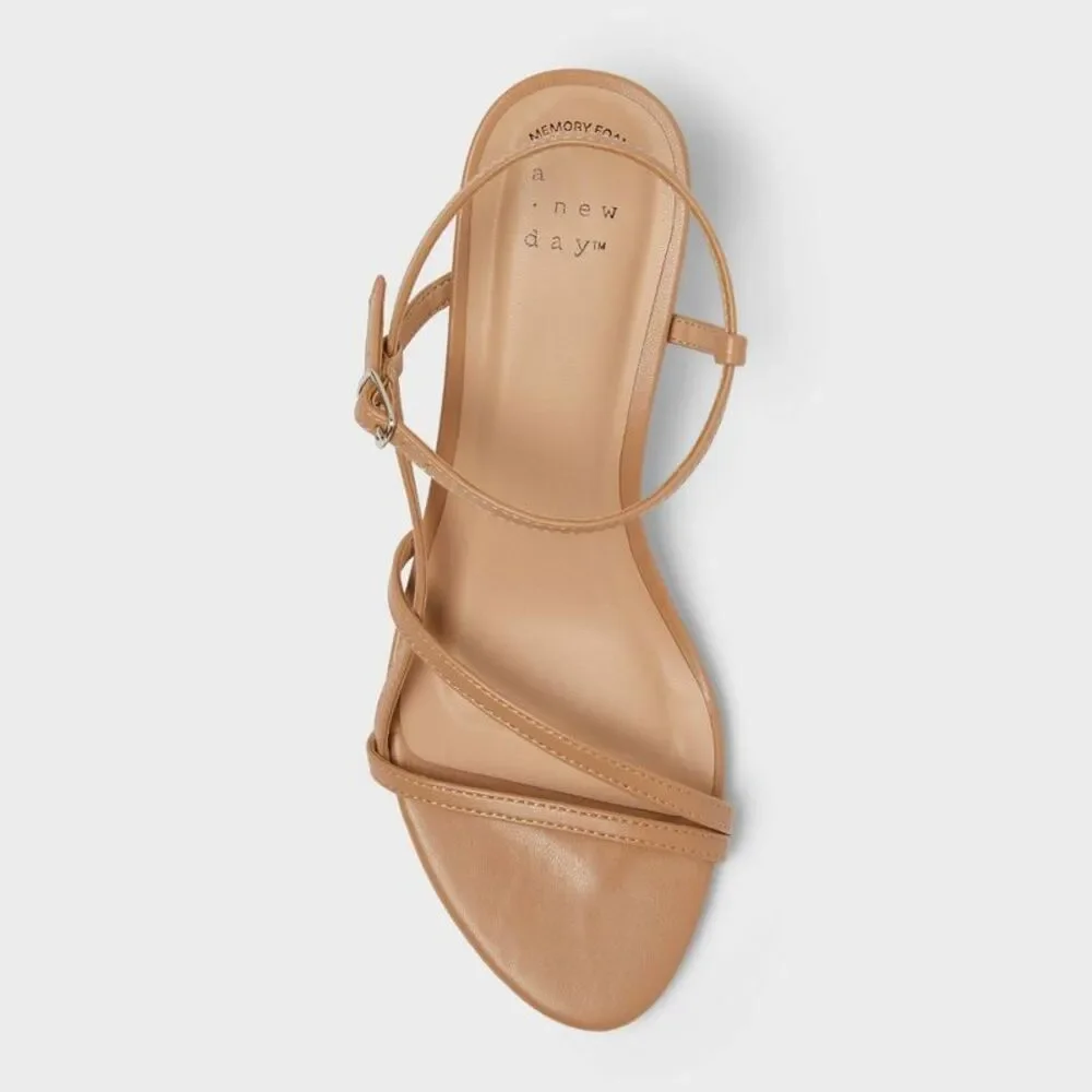 Women’s Wide Width Stella Almond Toe Strappy Heels - A New Day Sand 7.5W